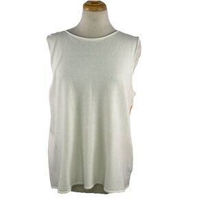 Eileen Fisher Sz 1X White Viscose Crepe Jersey Rollneck Top Shell Sleeveless